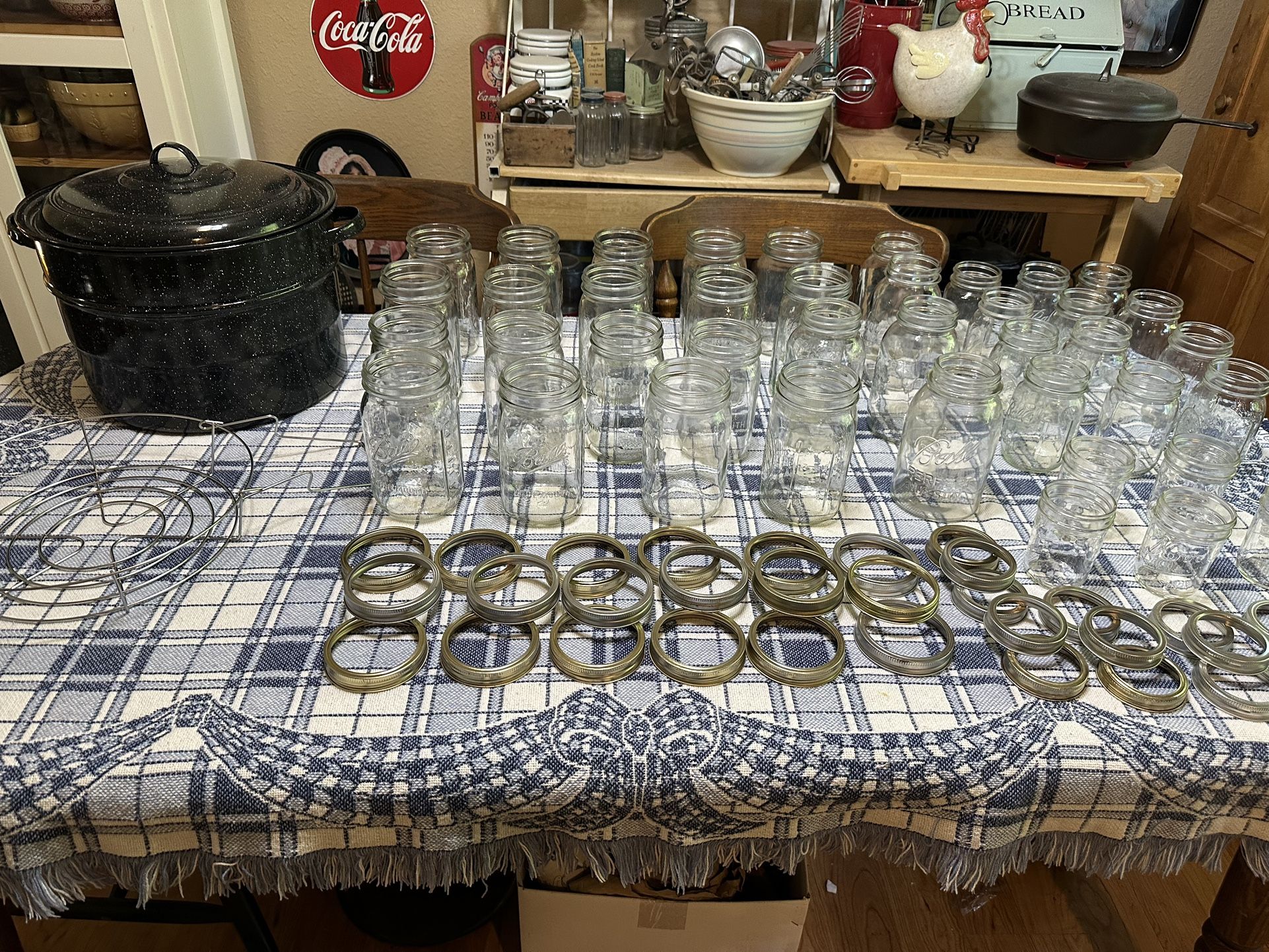 Large Canning Lot Water Bath Canner And Jars