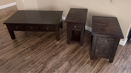3-Piece Rustic Dark Wood Coffee and End Table Set