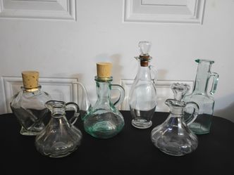 Collectible Glass Bottles/Pitchers (6) Clear Glass & Green