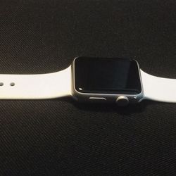 Apple Watch silver aluminum case with white sport band
