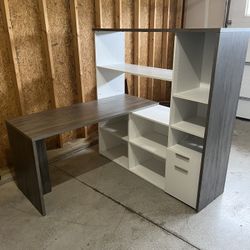 Office desk, white & wood brownish gray