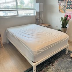 Queen Mattress w/ protector + New Bed Frame 