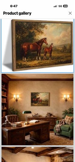 intage Framed Horse Wall Art, Cottagecore Mare and Foal Landscape Pictures Wall Decor Painting Rustic Farmhouse Country Animal Canvas Prints Artwork f