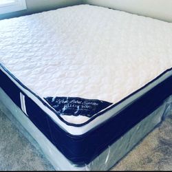 MattressAnd Split Box Spring King Size Pillow Top Medium 12” Thick Comfort Brand New WE FINANCE WE DELIVER 