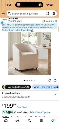 BESTANO Modern White Upholstered Dining Chairs with Swivel Casters, Linen Barrel Back Accent Side Chair for Dining Room Living Room, Beige