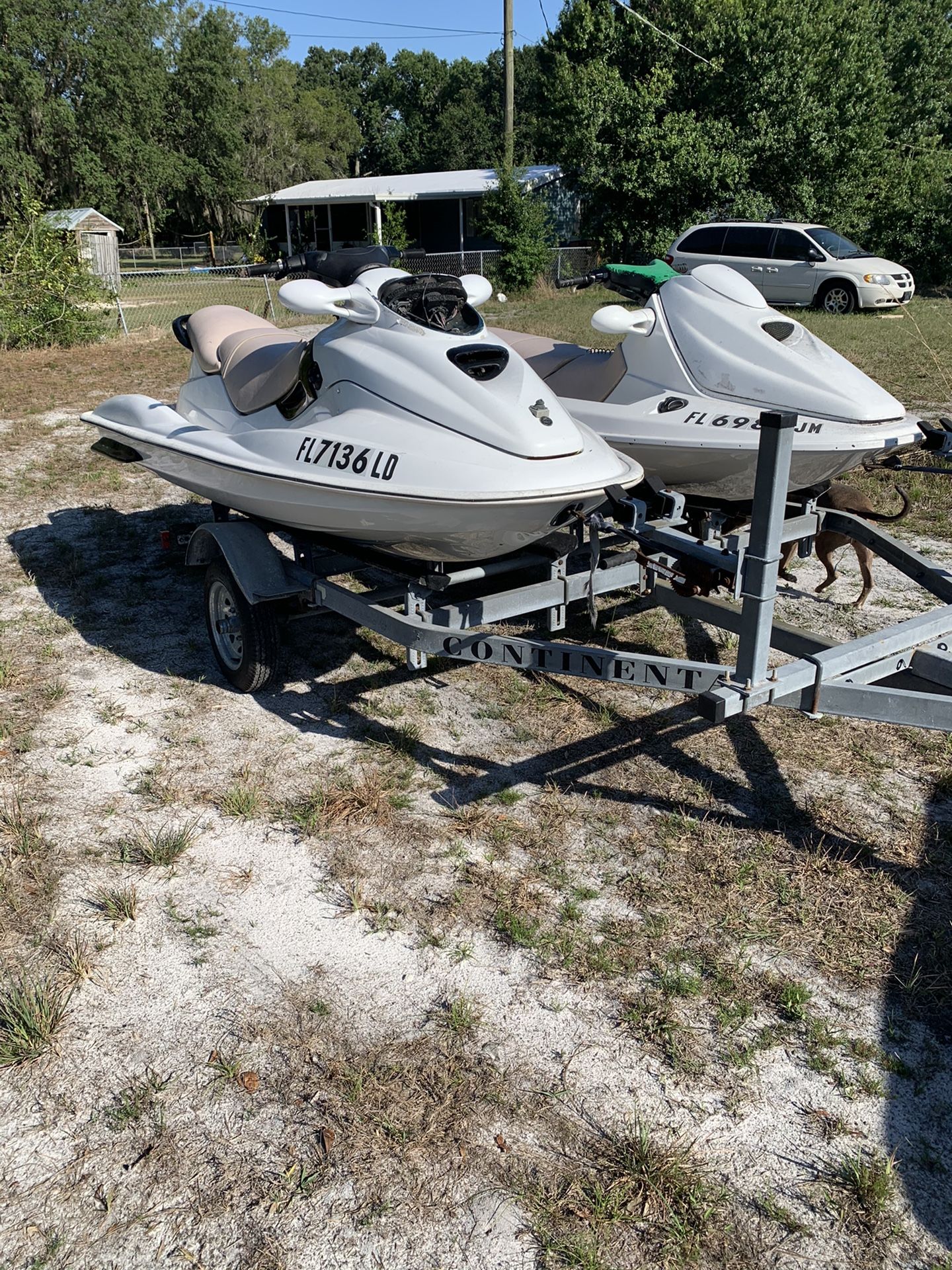Two bombardiers jet skis with double trailer for Sale in Riverview, FL
