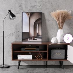 TV Stand 43 Inch Mid-Century Wood Modern Entertainment Center Adjustable Storage Cabinet Media Console For Living Room Suitable For TV 32" To 55", Whi