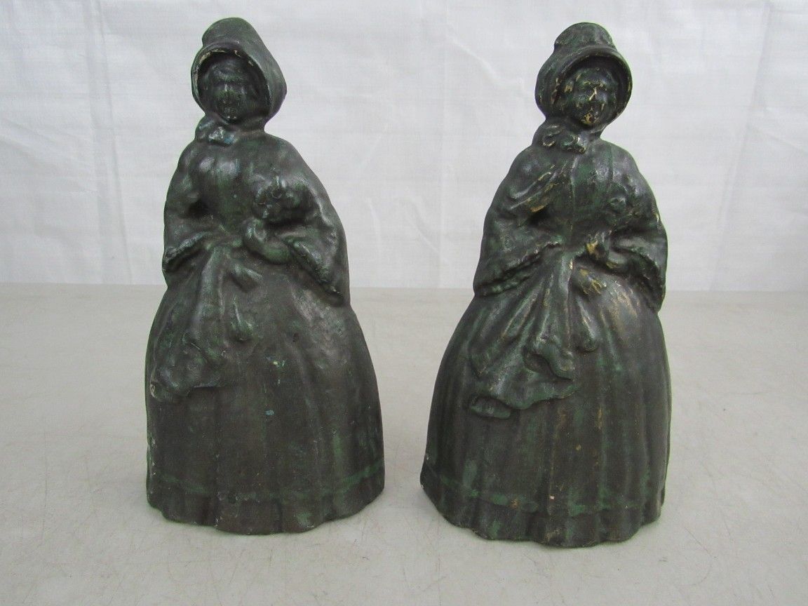 Victorian Colonial Southern Belle Cast Iron Door Stoppers/Bookends