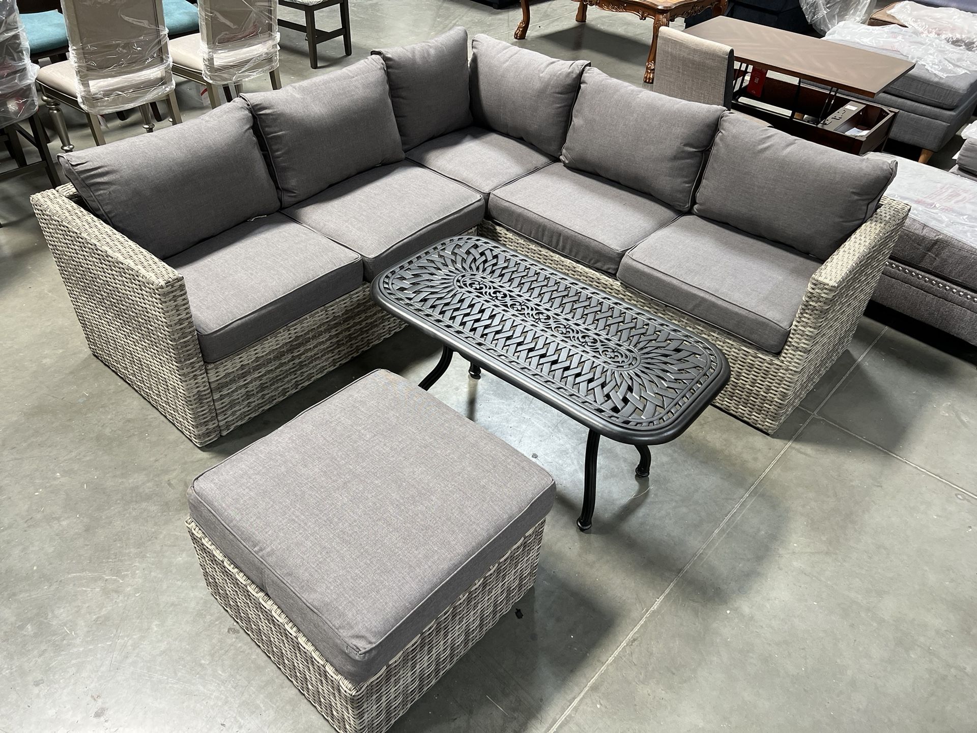 New! Patio Sectional , Wicker Furniture, Outdoor Furniture, Patio Set, Rattan Wicker Furniture, Grey Patio Sofa, Patio Couch