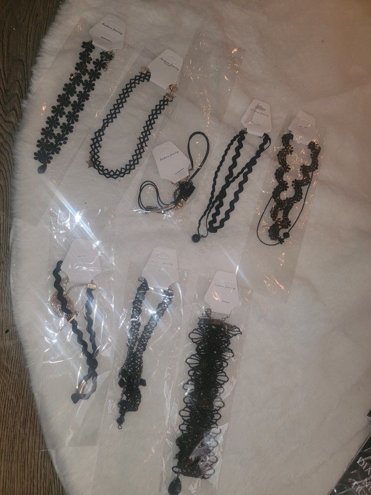 Set Of 8 Black Choker Necklaces