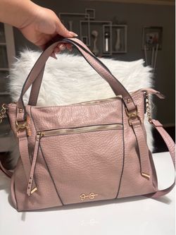 Jessica Simpson blush faux leather shoulder bag with gold-plated hardware