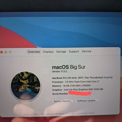 2017 MacBook Pro 13" (No Touch Bar) i7, 16gb ram, 500gb Ssd