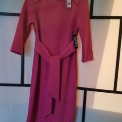 New!!Stylish Long Pink Flare Dress with Waist Tie (L)