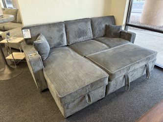Grey Sleeper Sofa Bed With Reversible Storage Chaise