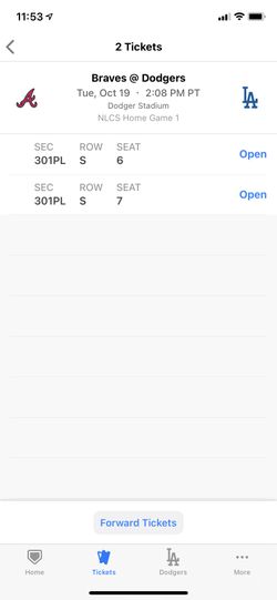NLCS GAME 3 /HOME GAME 1/ LOS ANGELES DODGERS VS ATLANTA BRAVES TUESDAY OCTOBER 19/left Pavilion Seats 2