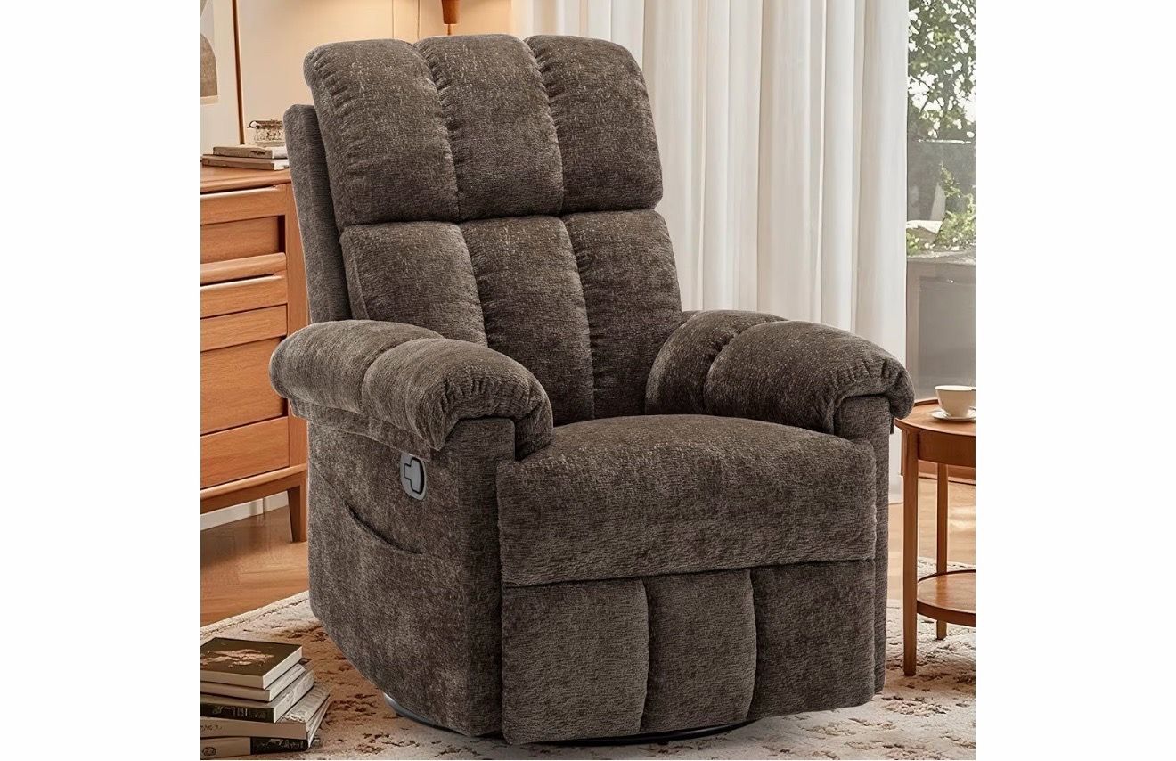 Swivel Rocker Recliner Chair for Adults, Small Recliners for Small Spaces, Upholstered Manual Recliner with Side Pockets, Nursery Rocking Chair for Li