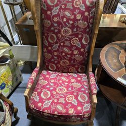 Mid Century Rattan Wingback Arm Chair (2 Available)
