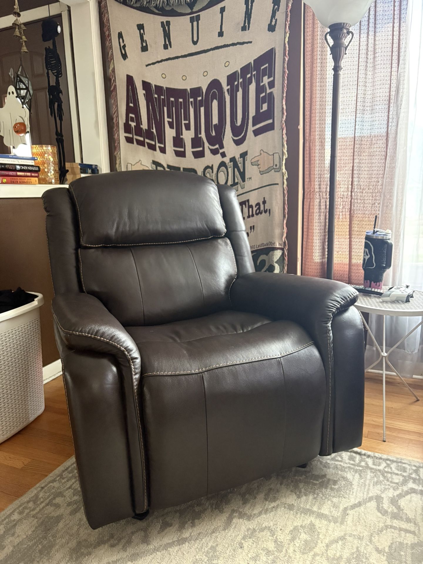 Leather power rocker recliner