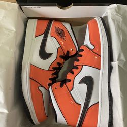 Nike Air Jordan 1 Mid Turf Orange SE White Patent Leather Size 10