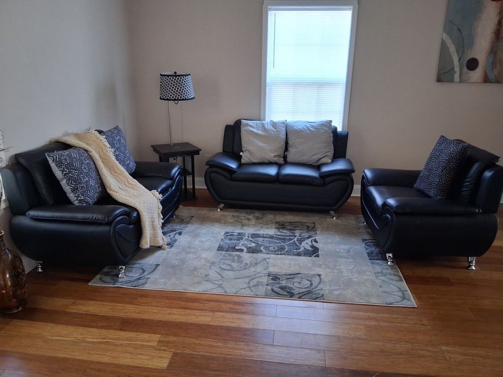 π€ Brand new leather black sofa + loveseat - opt chair | Pay after delivery π