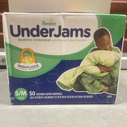 New Box Of Pampers Underjams S/M 38-65 lbs 50 Count For Nighttime Bedwetting