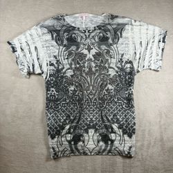Y2K Romeo & Juliet Couture Women's L Affliction Embellished AOP T Shirt #4A