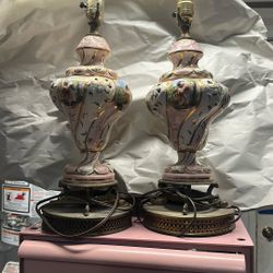 Set Of  Capodimonte Italy  Porcelain Lamps With Brass Base  