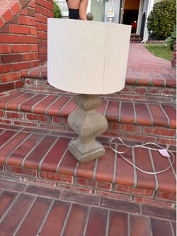 Rustic Wood-Look Table Lamp with Drum Shade