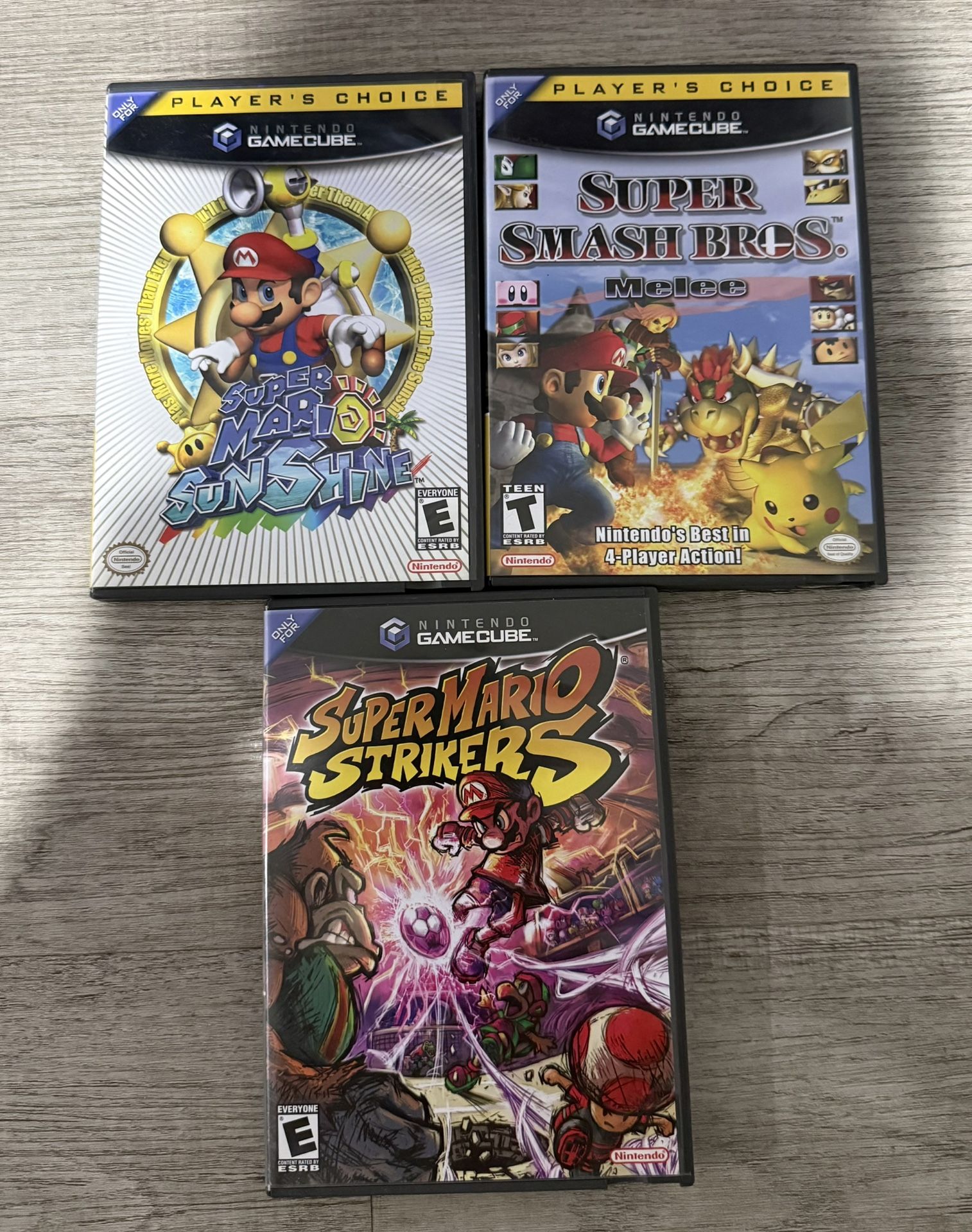 Lot of 3 GameCube Games Super Mario Strikers, Mario Sunshine, Super Smash bros Melee GameCube