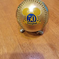 Disneyland 50th Anniversary Baseball With Bat Stand