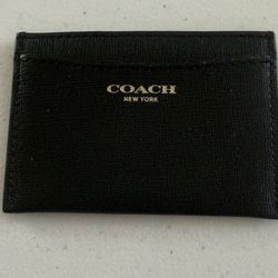 Authentic Coach New York Black Leather Card Holder Minimalist Wallet – Brand New