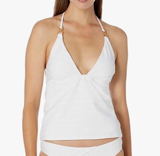 NWT La Blanca V Neck "Linea Costa" Halter Tankini Swim Top in White or Coral