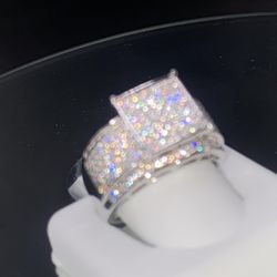 Size 7 Womens Moissanite Engagement Ring with Regal Square Face Cluster