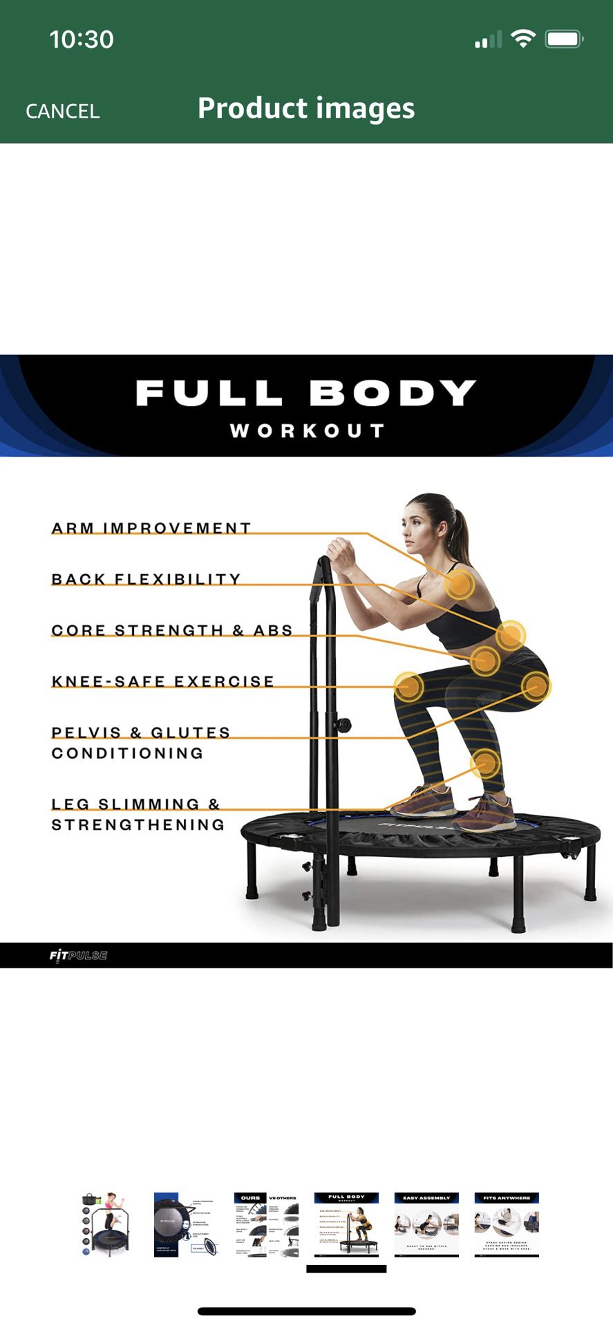 New Fitpulse Mini  40” Indoor Trampoline with Adjustable Soft Handle and Carrying Bag