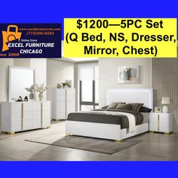 🌺 FREE DELIVERY 🌺Brand New 5PC Queen Size Bedroom Set ( Queen Bed, NS, Dresser, Mirror, Chest)