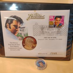 Elvis Presley Graceland First Day of Issue One Troy Ounce of Silver plus Bonus Coin