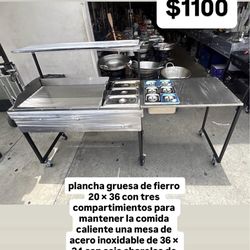 Carrito para tacos 20 × 36 con tres compartimientos y mesa de condimento
