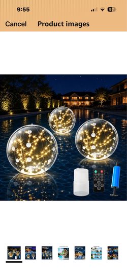 Brand New in box set of 3x15” solar floating balls w/white lighting, chlorine disp., remote control.