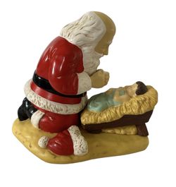 Vintage Kneeling Santa And Baby Jesus Roman Inc 1992 R.P.Gauer Miniature Figure