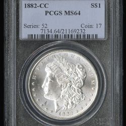 US Coin 1882 CC Morgan Silver Dollar White Lustrous PCGS MS64 NO RESERVE