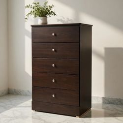 ☕️ Modern 5-Drawer Chest of Drawers - Espresso Finish - Tall Dresser Storage