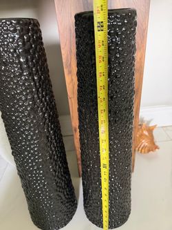 Tall Black Textured Ceramic Vases – Set of 2