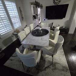 Luxury Marble Dining Table w/ 8 Upholstered Chairs – $2,200 OBO