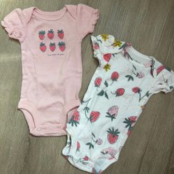 Newborn baby girl strawberry bodysuit set
