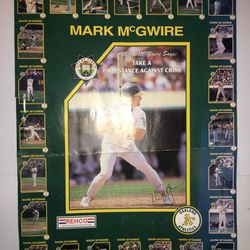 CLOVIS POLICE MARK MCGWIRE 1992 Uncut Sheet Card POSTER - Vintage Oakland Athletics A's RARE SET Numbered MLB Baseball 