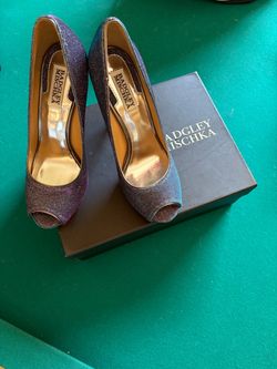Badgley Mischka Glitter Peep-Toe Heels