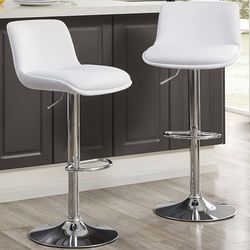 Bar Stools,19" Seat Width Modern Upholstered Swivel Stool with Back for Bar and Counter Height, Adjustable Height 24" to 34",Set of 2,Faux Leather in 