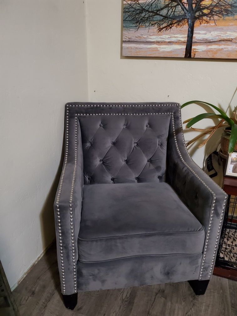 Gray velvet accent chair