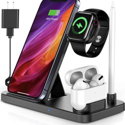 Christmas Gift Wireless Charging Stand, 4 in 1 Fast Portable Magnetic Charger Station for iPhone 15, 14,13,12,11/Pro/Max/Plus, X,XR, XS/Max,SE, Compat