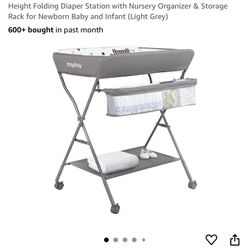 Baby Changing Table with Wheels, Maydolly Portable Adjustable Height Folding Diaper Station with Nursery Organizer & Storage Rack for Newborn Baby and